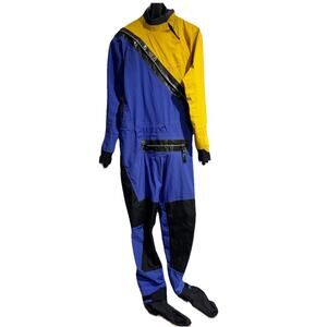 Kokatat Gore-Tex Dry Suit Men Large Blue Yellow Front Entry